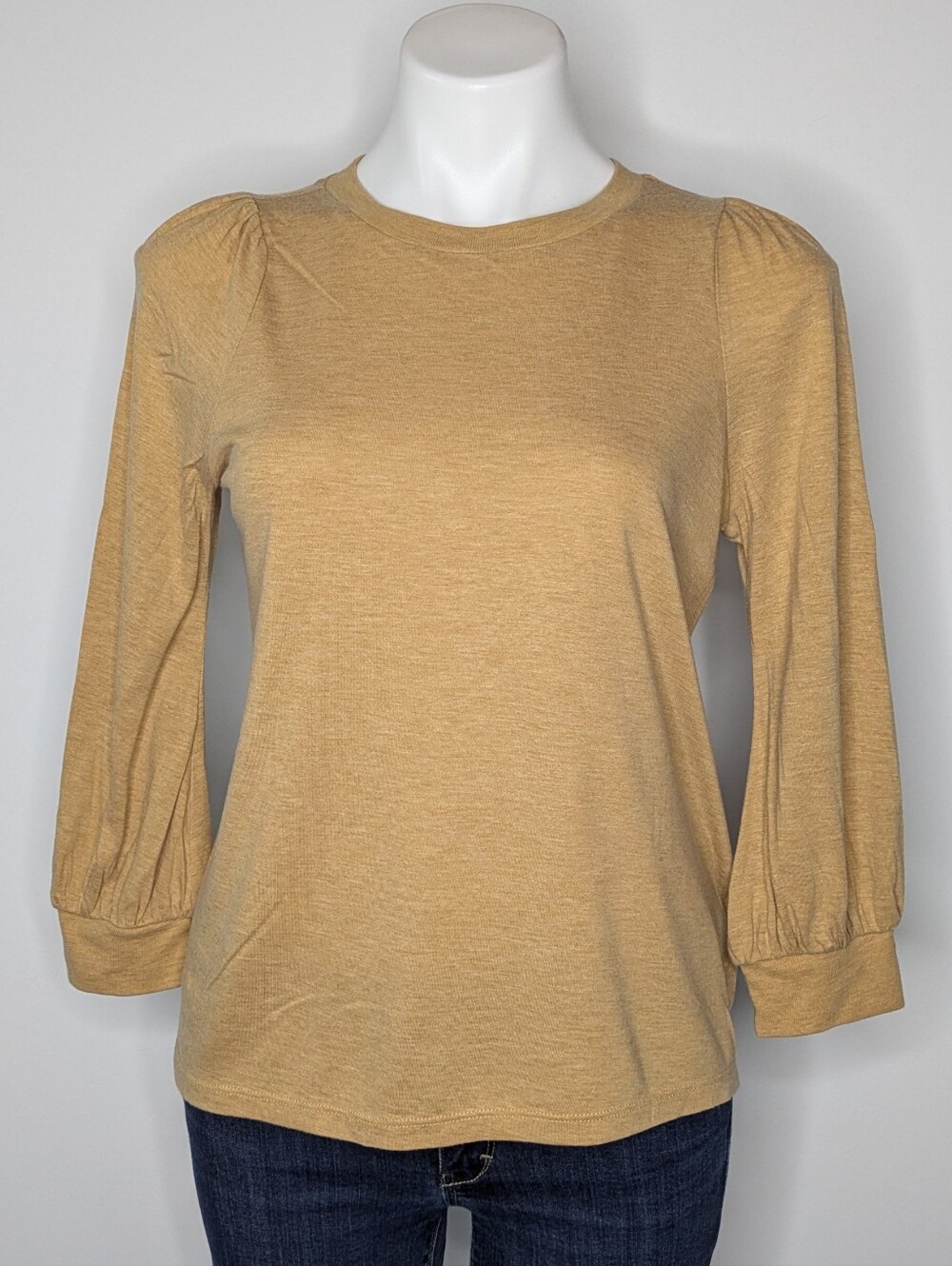 Madewell Camel Tan 1/2 Puff Sleeve Sweater XS